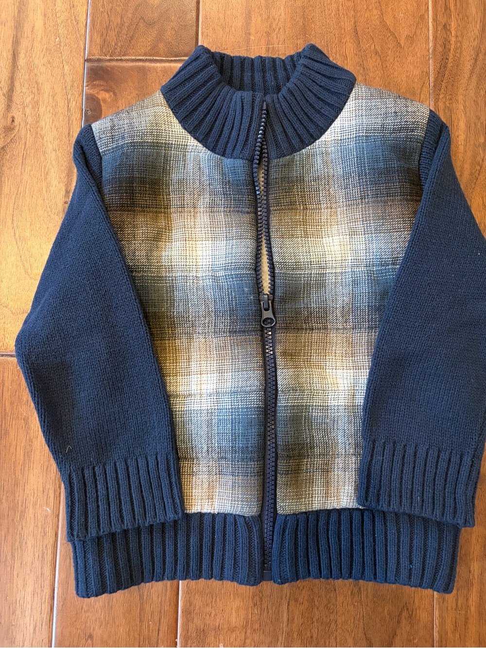 Cat & Jack Navy Blue Plaid Zip-Up Sweater 3T EUC
